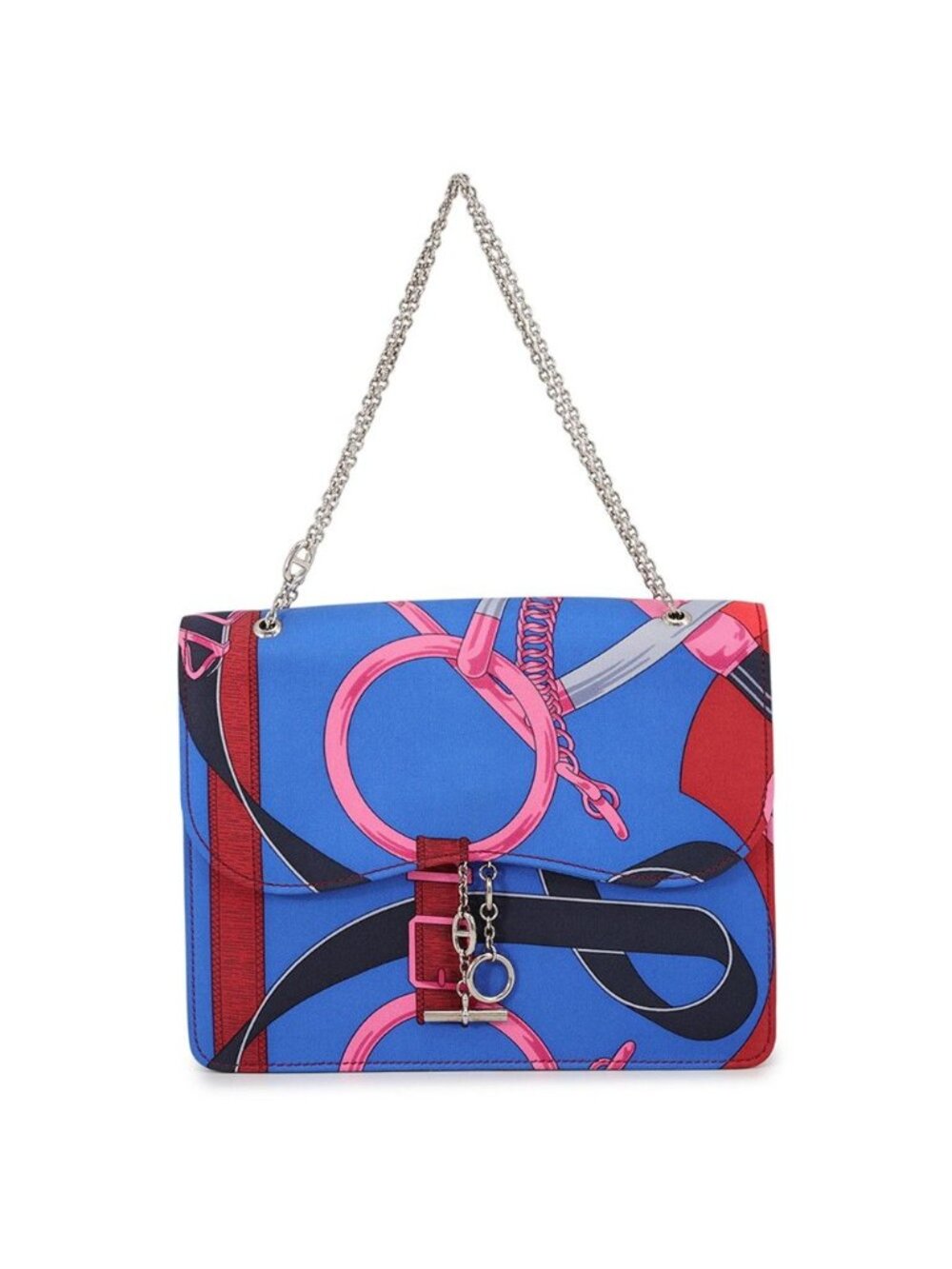 Hermes Chain Shoulder Bag Katenina Apron Doll Blue Multicolor Silver Silk Solded